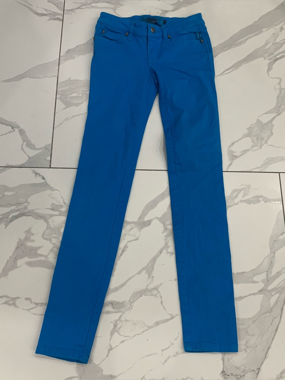 Tripp NYC Skinny Pants Size 0 Electric Blue Logo Pockets Low Rise Gothic Punk